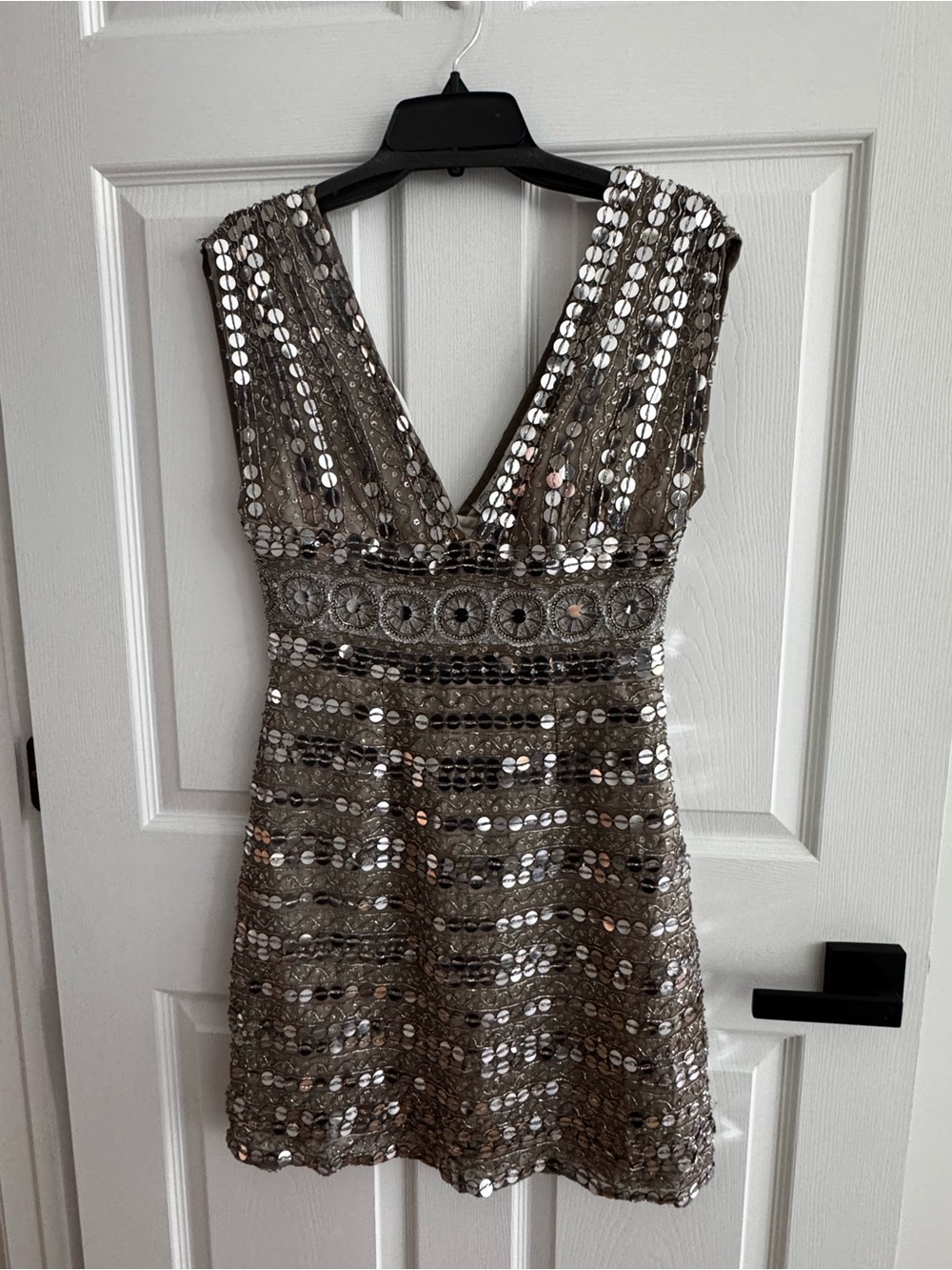 Scala Silver Sequin V-Neck Mini Dress